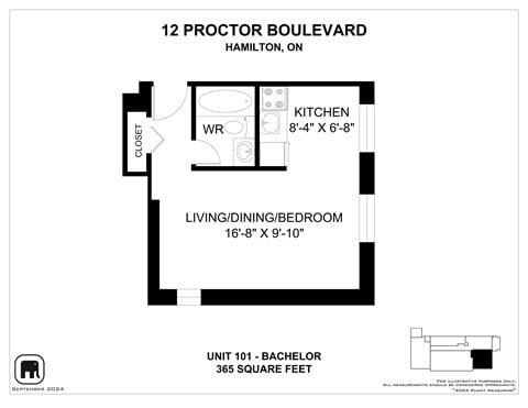 Floor plan for studio, 1 bath, 600 sqft